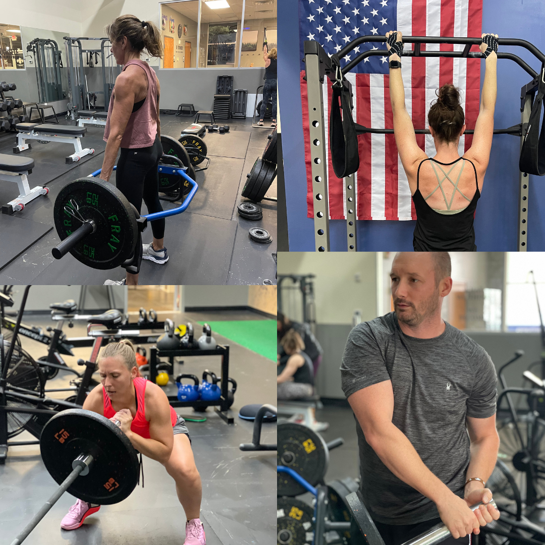 Coach spotting a client during strength training at Prevail